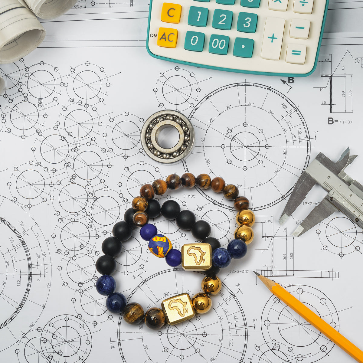 two made in Africa bead bracelets, with blue lapis lazuli