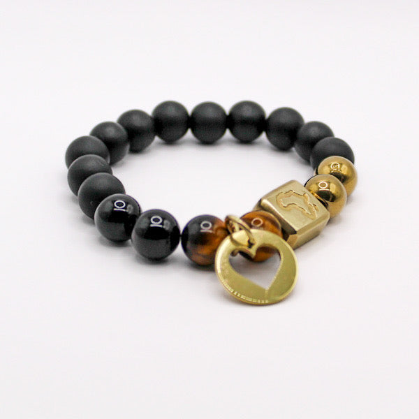 Male Black Owula Made In Africa Bracelet with Adinkra symbol AKOMA that represents heart and patience.
